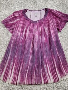 J Jill Blouse Women Size Petite Medium Purple Wisteria Silk Pleat Top Boho